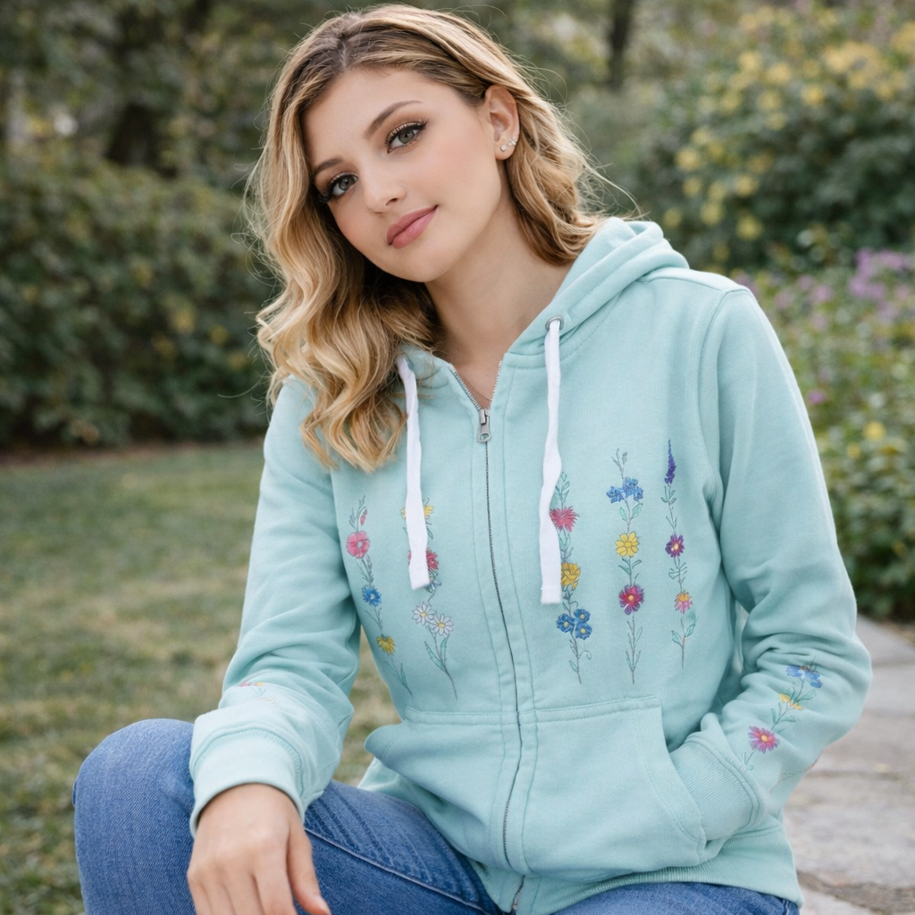 Hoodie Damen Fleece Pulli Kapuzenpullover Sweatjacke mit Reißverschluss