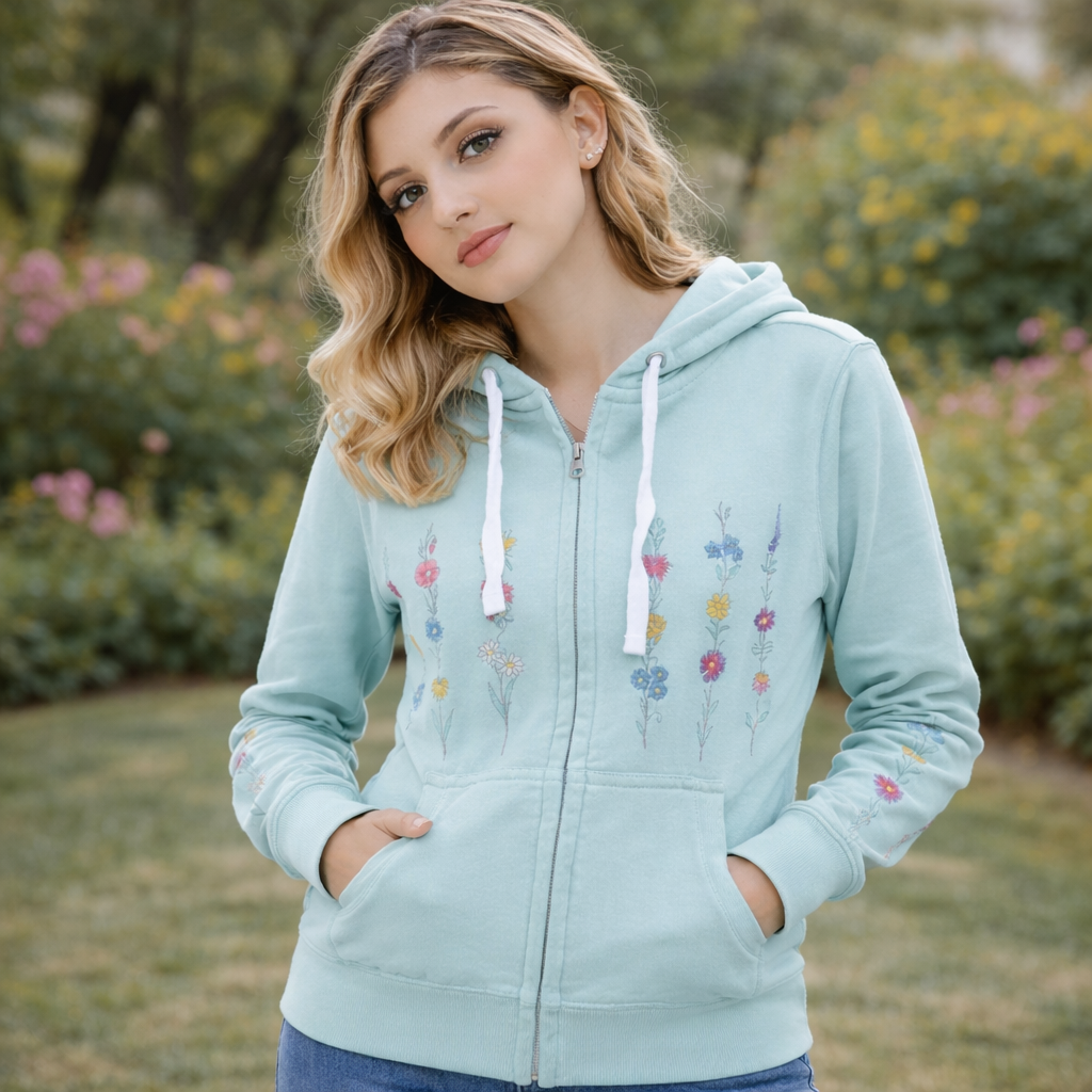 Hoodie Damen Fleece Pulli Kapuzenpullover Sweatjacke mit Reißverschluss