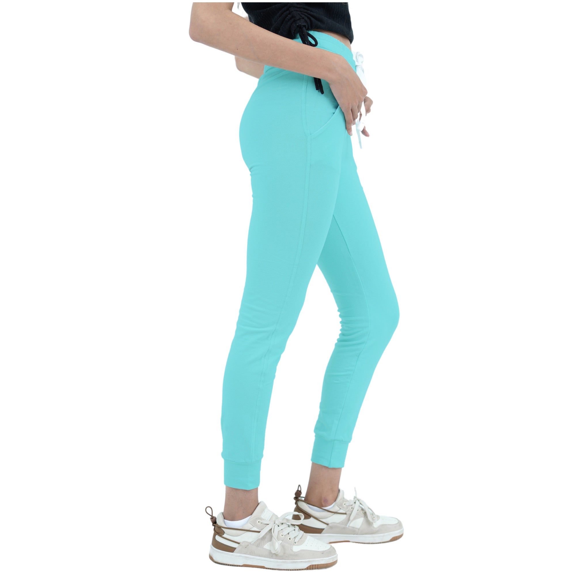 Damen Jogginghose Türkisgrün mit Stickerei aus Baumwolle Slim Fit