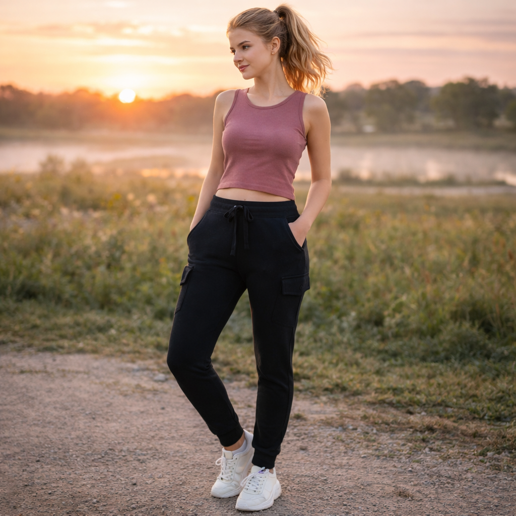 Sweathose Damen Premium Slim Fit Sweatpants Baumwolle Stretch