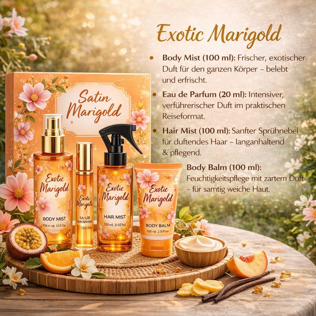 Pflege-Geschenkset Exotic Marigold Damen Duftset 4-tlg Ins vom bekannter Düfte Made in UK