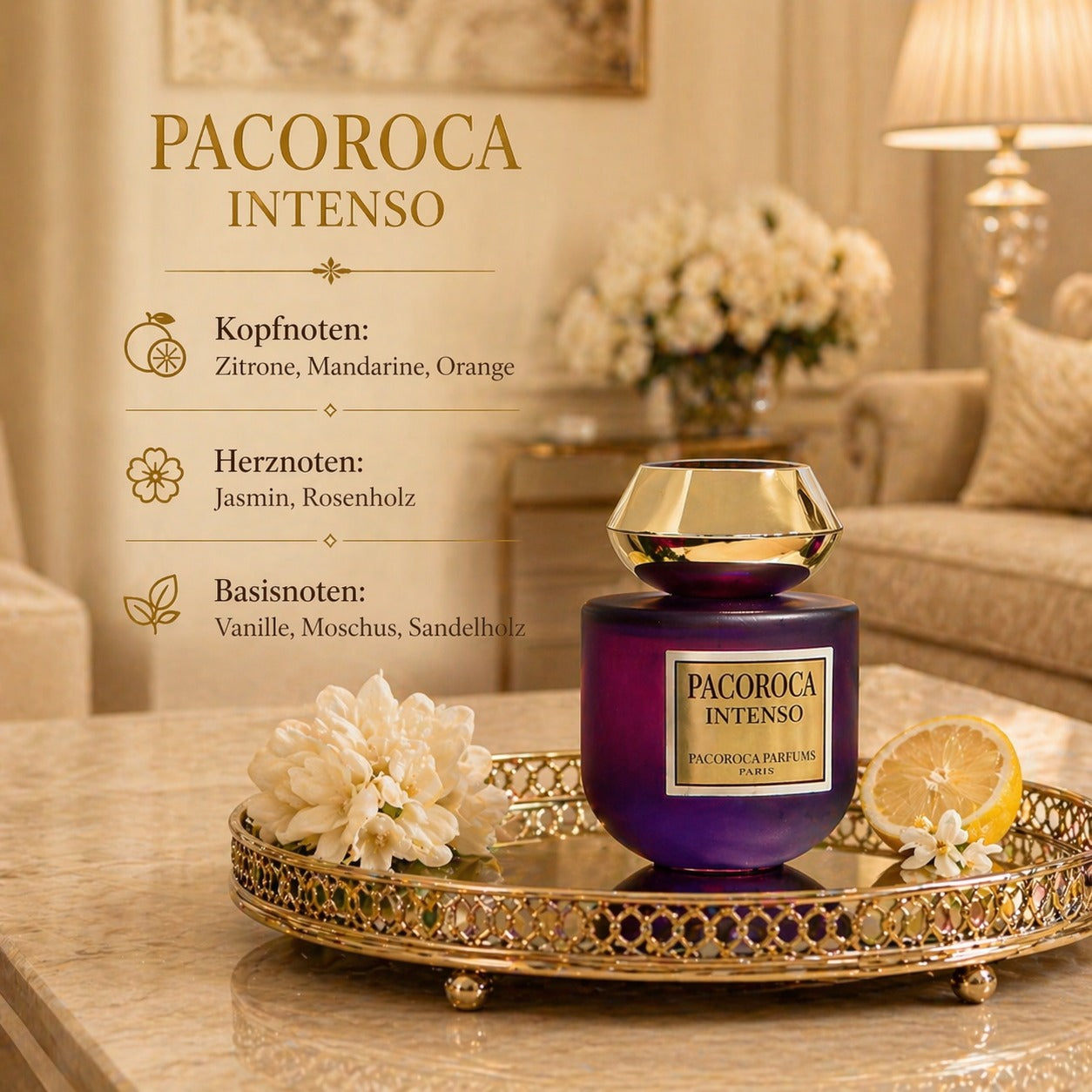 Eau de Parfum Pacoroca Intenso Herrenduft Fruchtig Blumen aus Paris 100 ml