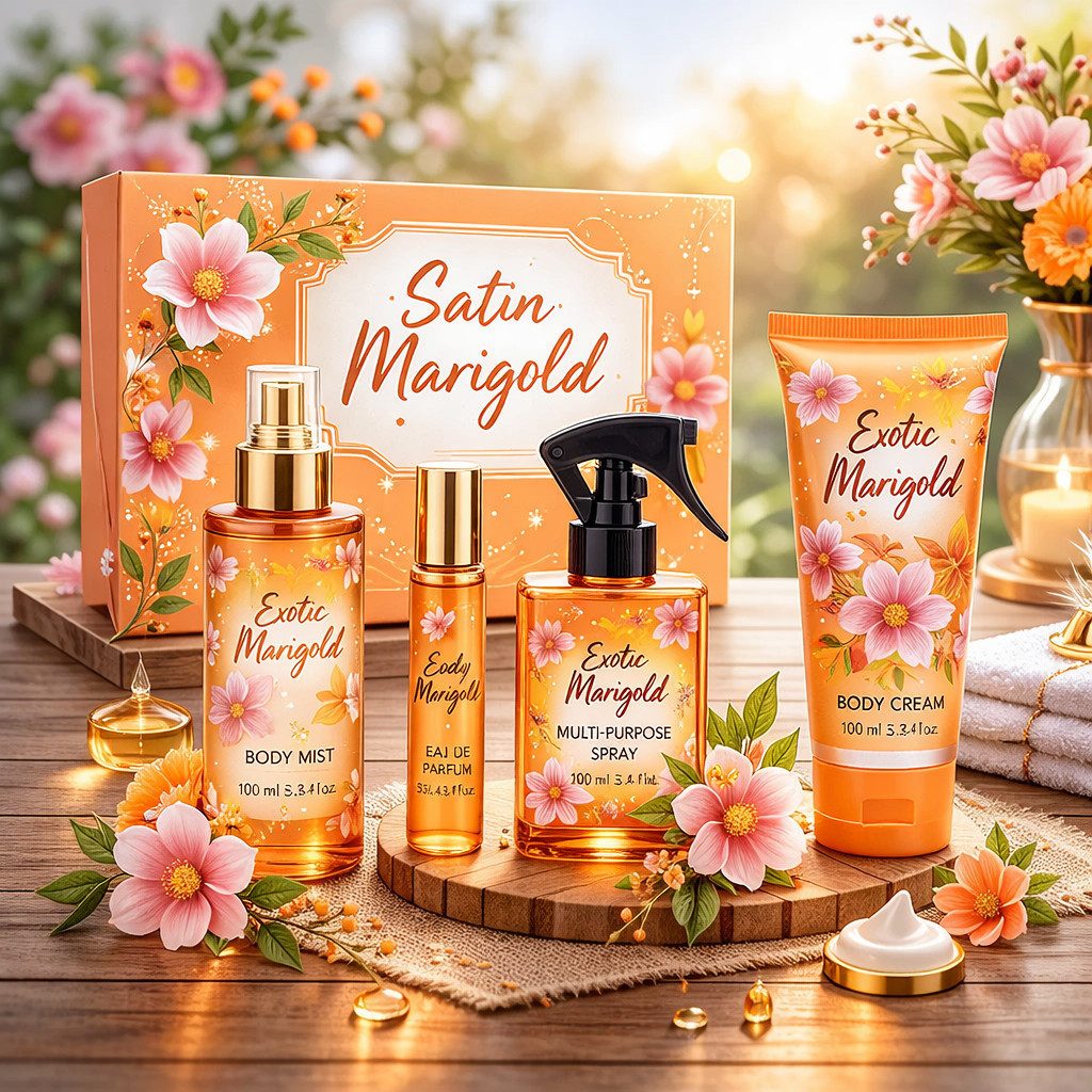 Pflege-Geschenkset Exotic Marigold Damen Duftset 4-tlg Ins vom bekannter Düfte Made in UK