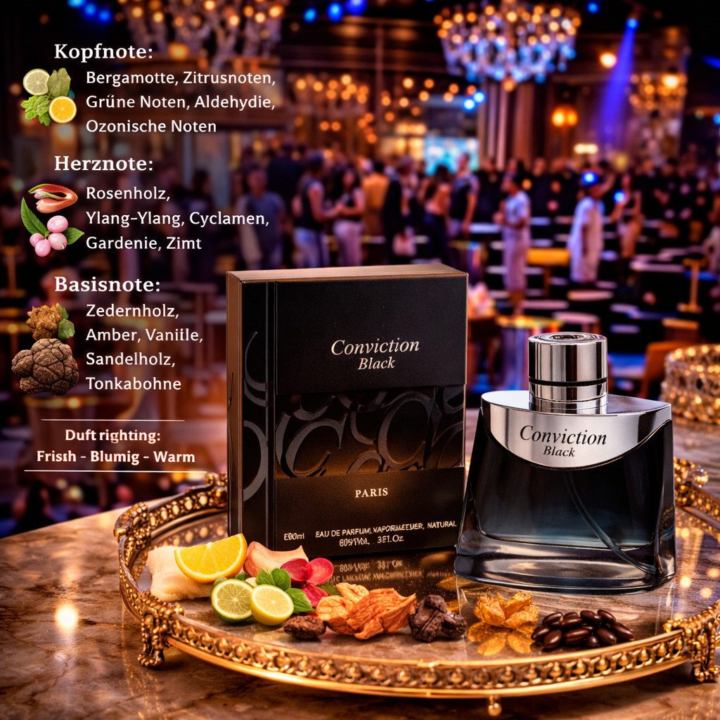 Eau de Parfum Conviction Black Herrenduft Frisch Blumig Warm aus Paris 90 ml