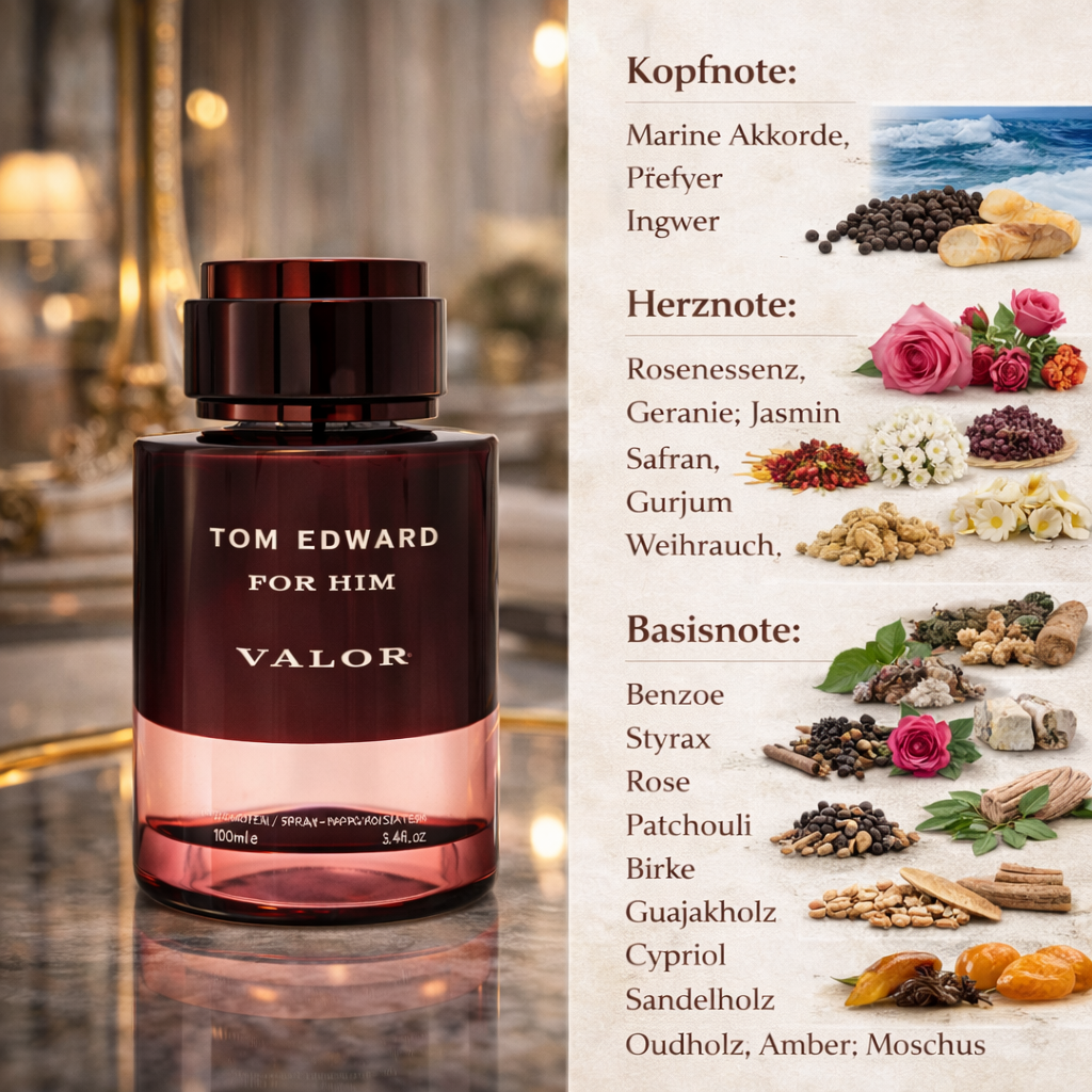 Eau de Parfum Tom Edward Valor for Him Herrenduft Würzig Holzig Orientalisch e100 ml