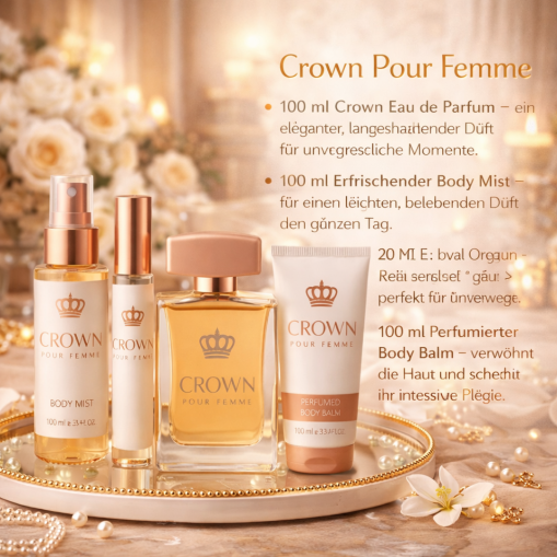 Pflege-Geschenkbox Crown 4-tlg Damen Geschenkset: Eau de Parfum, Body Balm, Body Mist