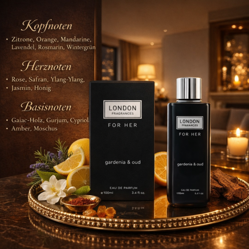 Eau de Parfum London Fragrances For Her Gardenia & Oud Made in England 100 ml