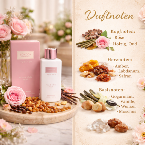 Eau de Parfum London Fragrances For Her Rose & White Musk Made in England 100 ml