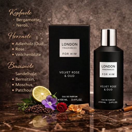 Eau de Parfum London Fragrances For Him Velvet Rose & Oud Men's Fragrance EDP 100 ml