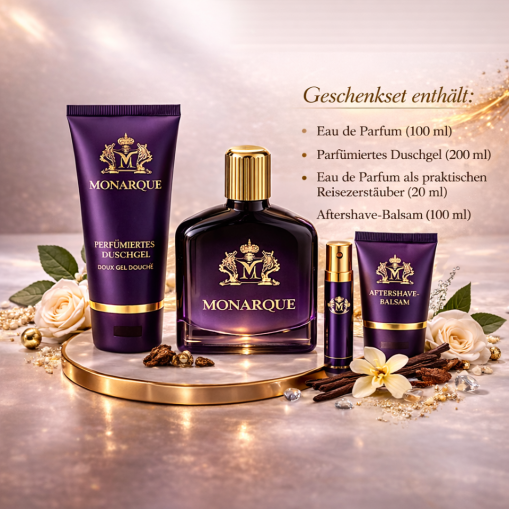 Pflege-Geschenkset Monarque Pour Homme 4-tlg. Herren Duftset: EdP, Duschgel, Aftershave