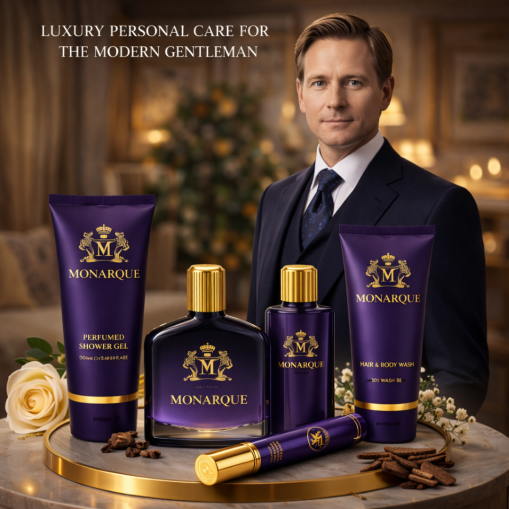 Pflege-Geschenkset Monarque Pour Homme 4-tlg. Herren Duftset: EdP, Duschgel, Aftershave